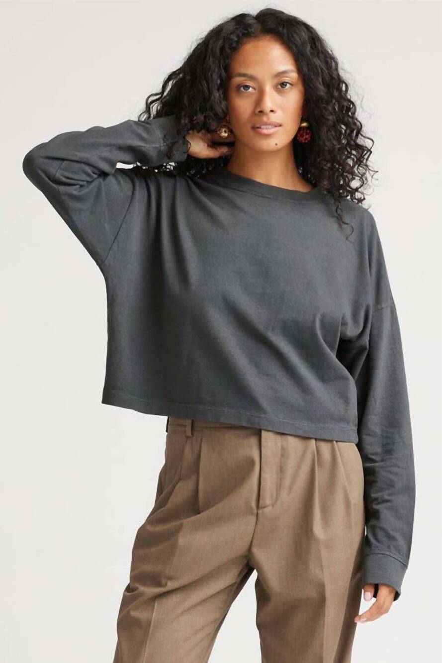 NEW RICHER POORER relaxed cropped long sleeve tee in stretch limo